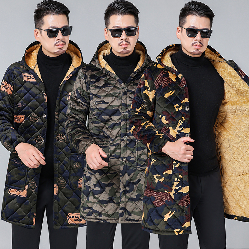 爸爸装加绒加厚男士冬装罩衣棉服