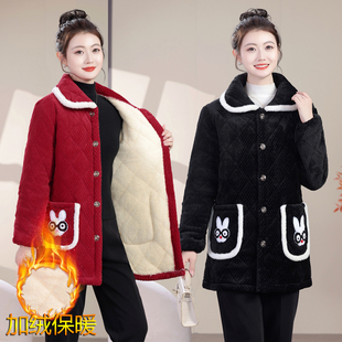 加绒棉衣女士冬装新款家居服上衣加厚棉袄妈妈装宽松保暖罩衣外套