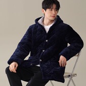 罩衣成人纯色冬季 新款 男士 家居服加绒加厚保暖工作服中长棉衣外套