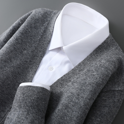 100%纯羊毛开衫男士V领针织衫