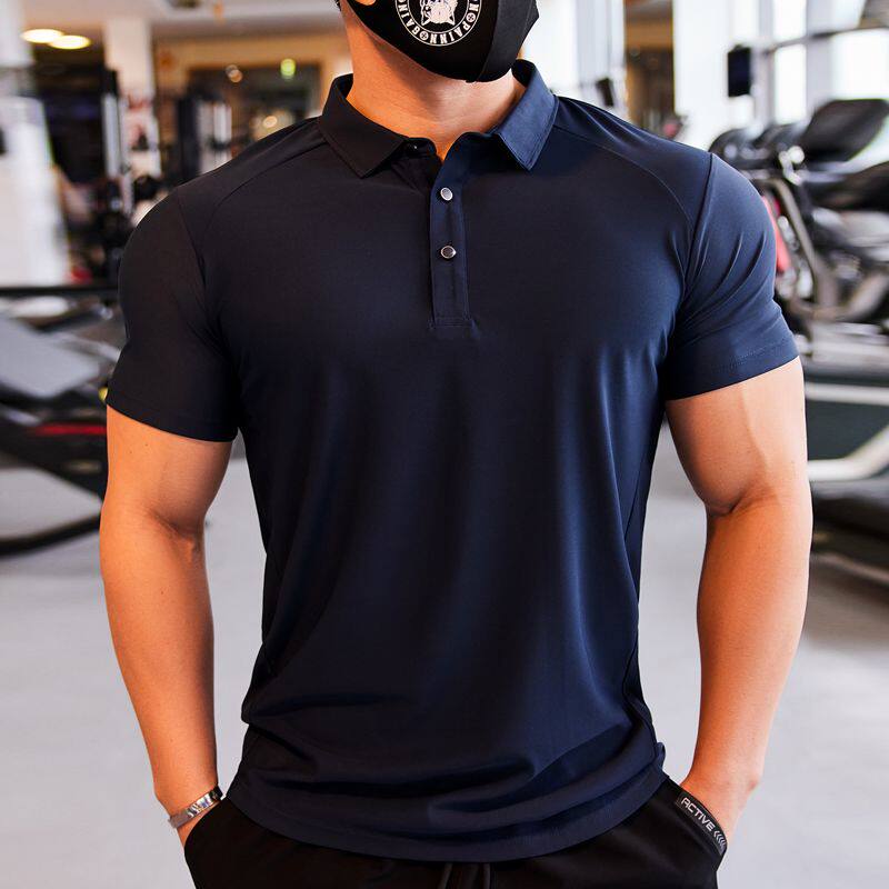 冰丝潮男运动短袖t恤速干健身衣服教练工作服翻领polo衫修身夏季