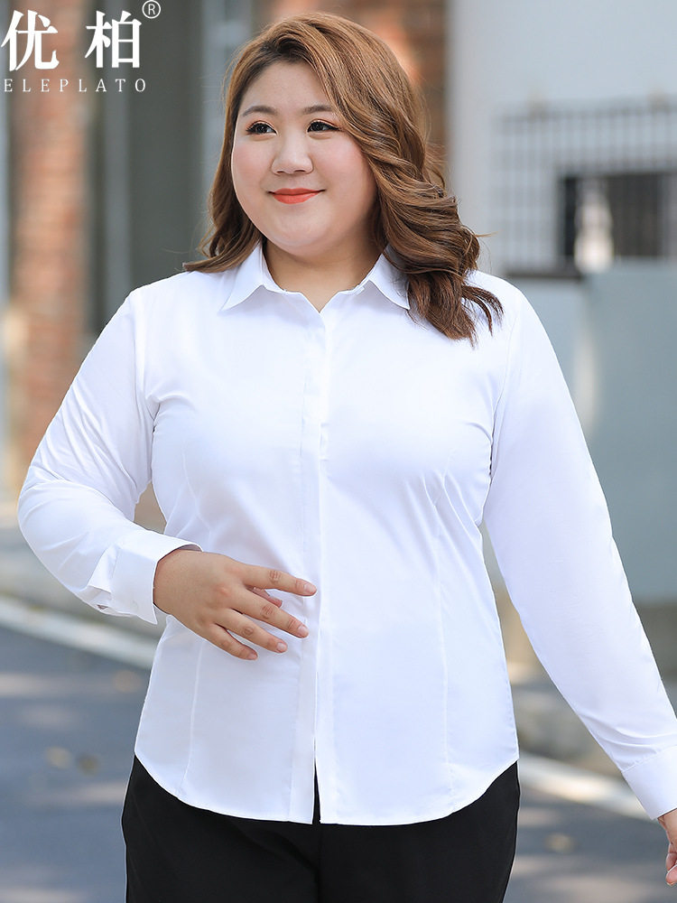 白衬衫 女大码长袖胖mm200大码连衣裙