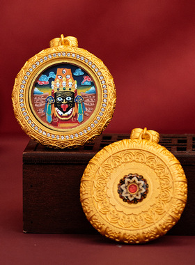 纯手绘擦擦藏式唐卡吊坠绿度母扎基拉姆五爷黄铜本命佛牌转运唐卡