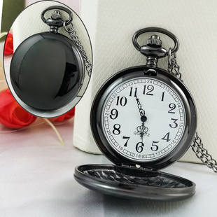 大号黑色光面怀表复古男款学生可放照片定制刻字翻盖考试专用女