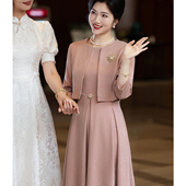 圆领两件套遮肚子女方喜妈妈婚宴洋气礼服喜婆婆婚礼高端连衣裙