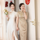 喜婆婆婚宴装 旗袍香槟色礼服丈母娘参加婚礼敬酒服高贵妈妈连衣裙