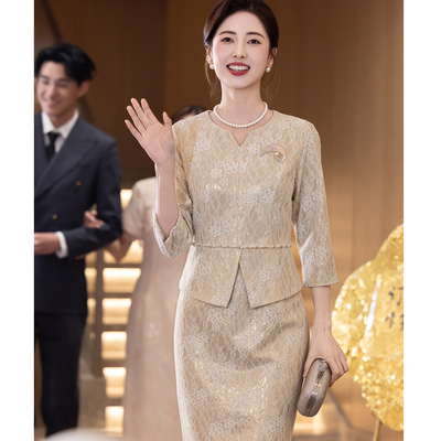 婚宴妈妈装蕾丝修身旗袍