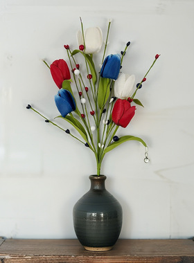 爆款跨境独立日红白蓝插枝批发美国节庆插枝庆祝节日畅销家居摆件