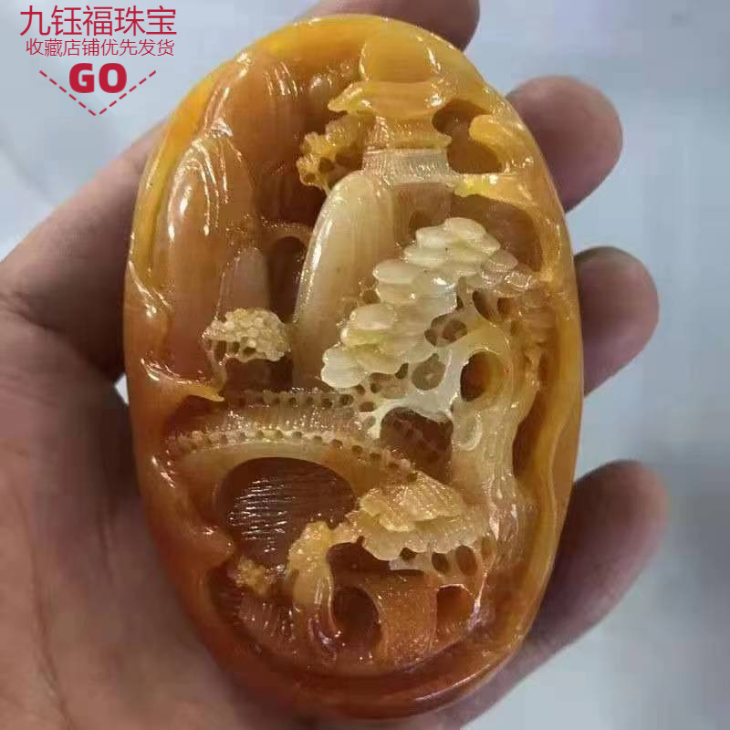 爆款厂家批发树脂寿山石手把件件送家人 送朋友山水意境图