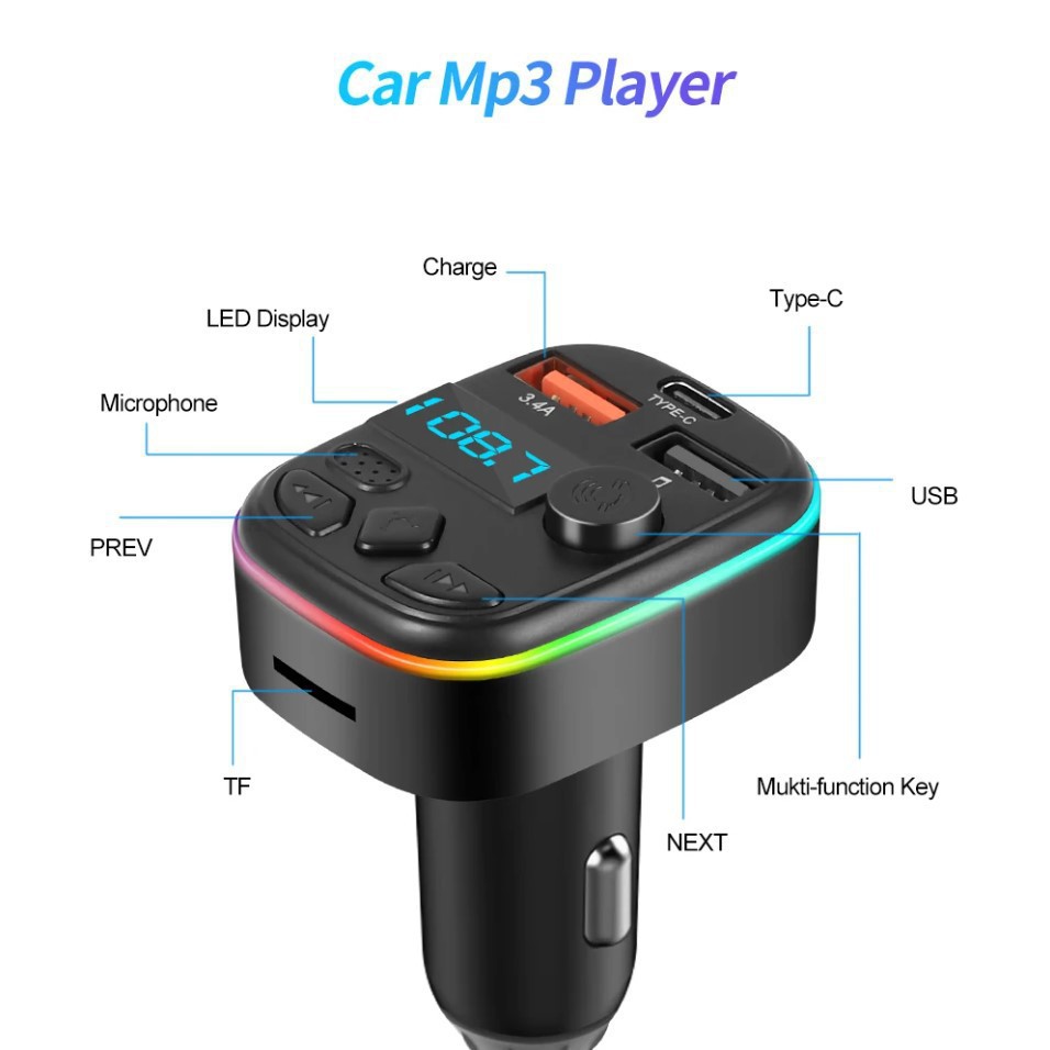 爆款车载蓝牙MP3播放器免提通话插卡播放汽车FM发射器带车充源头