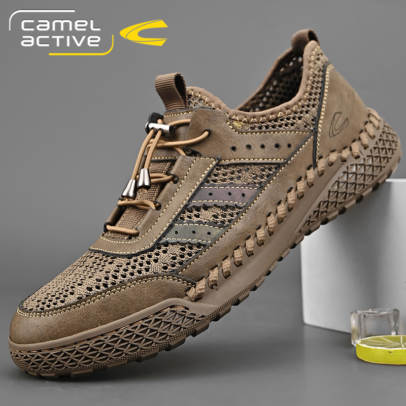 骆驼动感真皮网面鞋舒适透气