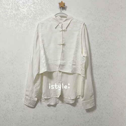 特价不退换 韩版istyle春季高级感白色衬衣中国风拼接假两件衬衫