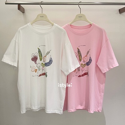 2026新款韩版istyle春季涂鸦果蔬图案印花上衣短袖圆领宽松T恤女