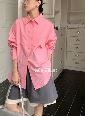 韩版istyle春季2025新款长袖polo上衣不规则设计感字母印花衬衫女