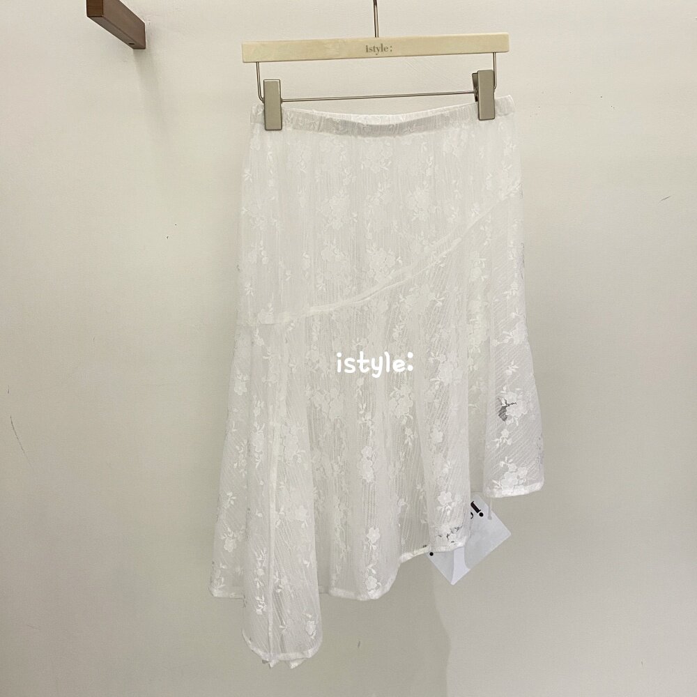 26韩版istyle春夏透视蕾丝不规则半身裙女高腰层次感叠穿气质中裙