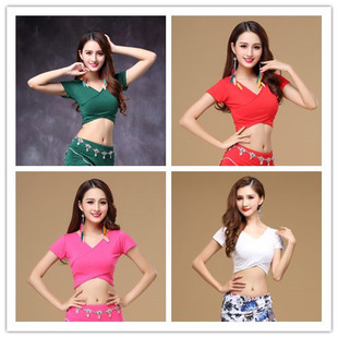 肚皮舞练功服上衣短袖 新款春夏练习舞蹈上装瑜伽服装莫代尔棉