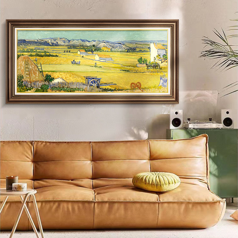 客厅装饰画美式风景沙发背景墙挂画欧式横版仿油画壁画梵高山水画