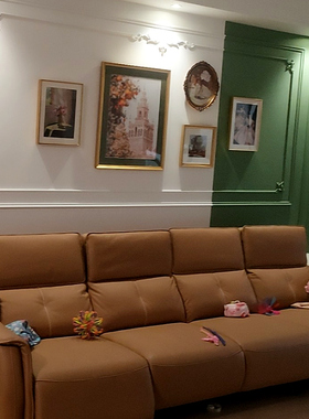 客厅挂画法式轻奢绿色系沙发背景墙装饰画美式小众卡纸画复古壁画