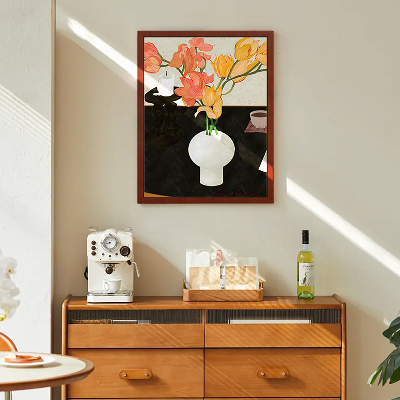 瓶花》法式中古入户玄关装饰画餐厅柜背景墙客厅复古卧室花卉挂画图片