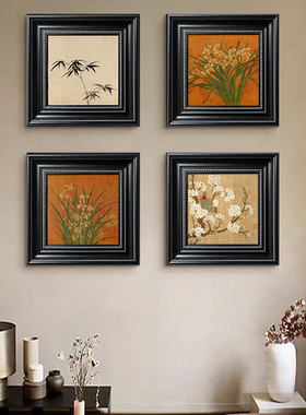 L梅兰竹菊法式中古风入户玄关正对门装饰画餐厅卧室客厅书房挂画