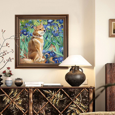 来画定制 萌宠入油画宠物画像猫狗肖像画装饰画创意礼物梵高背景