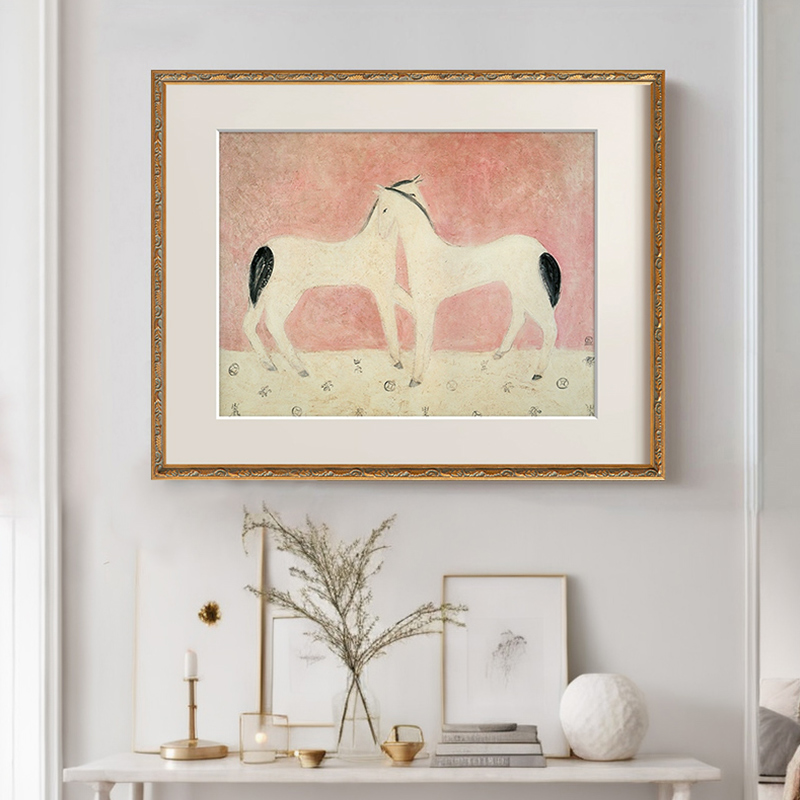 常玉白马法式轻奢小众玄关装饰画北欧餐厅艺术壁画女孩房卧室挂画图片