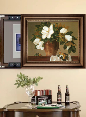 美式电表箱装饰画左右推拉遮挡餐厅配电箱开关盒挂画复古2025新款