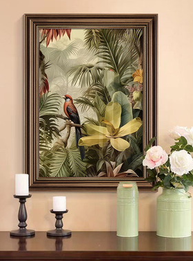 美式复古玄关装饰画绿色系北欧走廊过道墙画美式乡村花鸟餐厅挂画