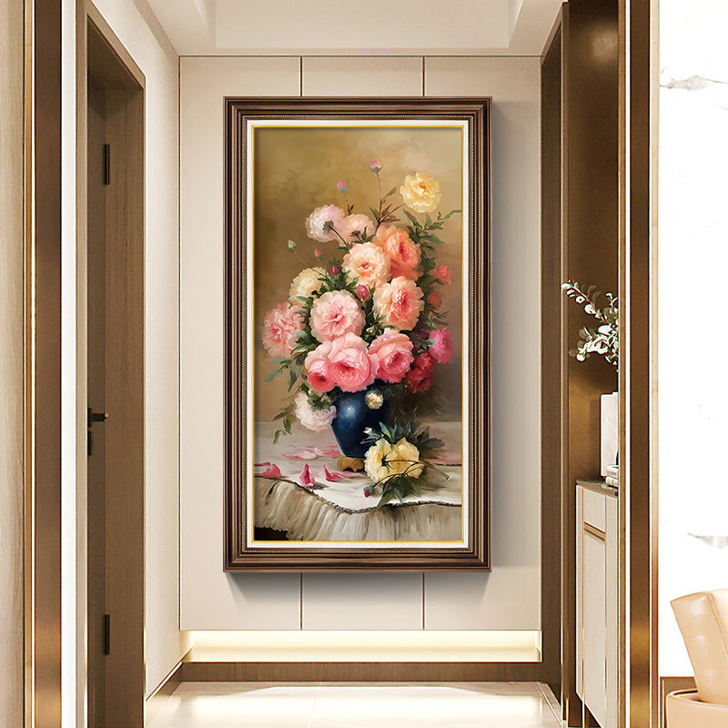 牡丹花玄关装饰画美式过道入户进门正对墙挂画欧式家居客厅落地L图片