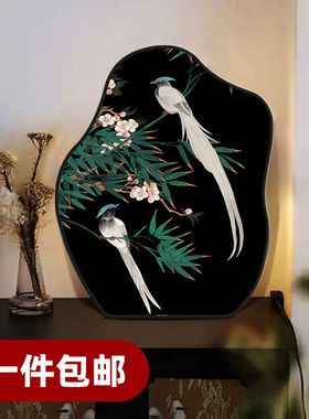 喜鹊中古风花鸟桌面电视装饰画柜斗柜摆件卧室摆台高级感客厅摆画