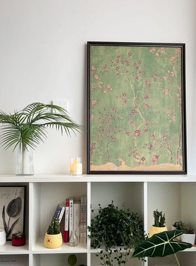 法式中古风客厅餐厅装饰画绿色系复古入户玄关挂画艺术壁画无框画