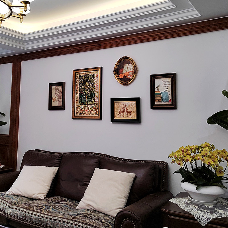 美式复古客厅装饰画沙发背景墙挂画法式中古风组合艺术棕色系壁画