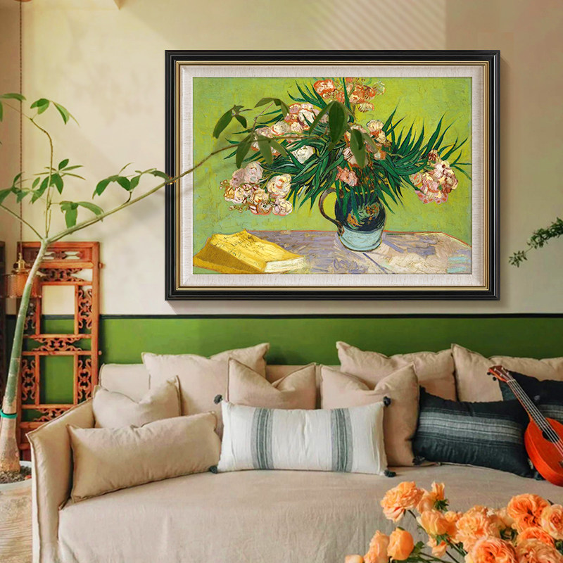 法式复古梵高夹竹桃玄关装饰画美式中古客厅餐厅挂画世界名画壁画