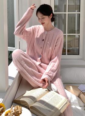 CaCa彩扣轻奢暖貂半边绒睡衣女士秋冬加绒保暖柔软慵懒家居服套装