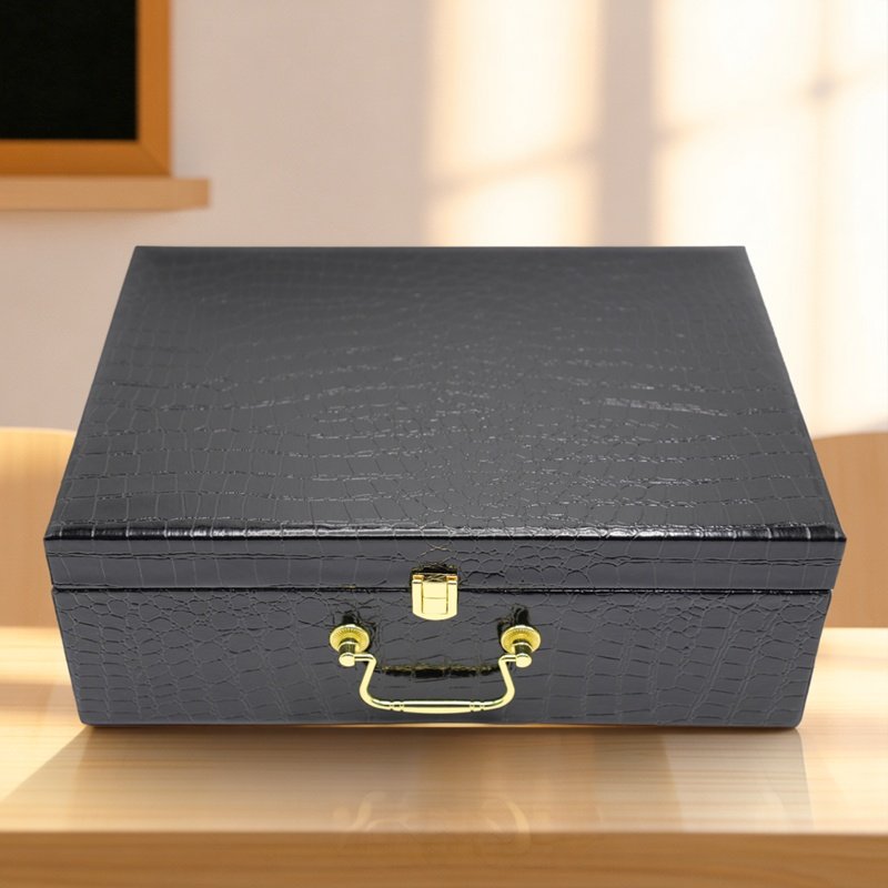 黑色奢华保单收纳盒送礼首饰礼盒高档鳄鱼纹包装盒配饰皮盒空盒子