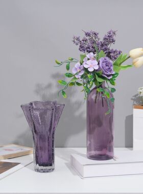 高级感彩色玻璃花瓶ins风现代轻奢简约玻璃花瓶摆件家居客厅花器