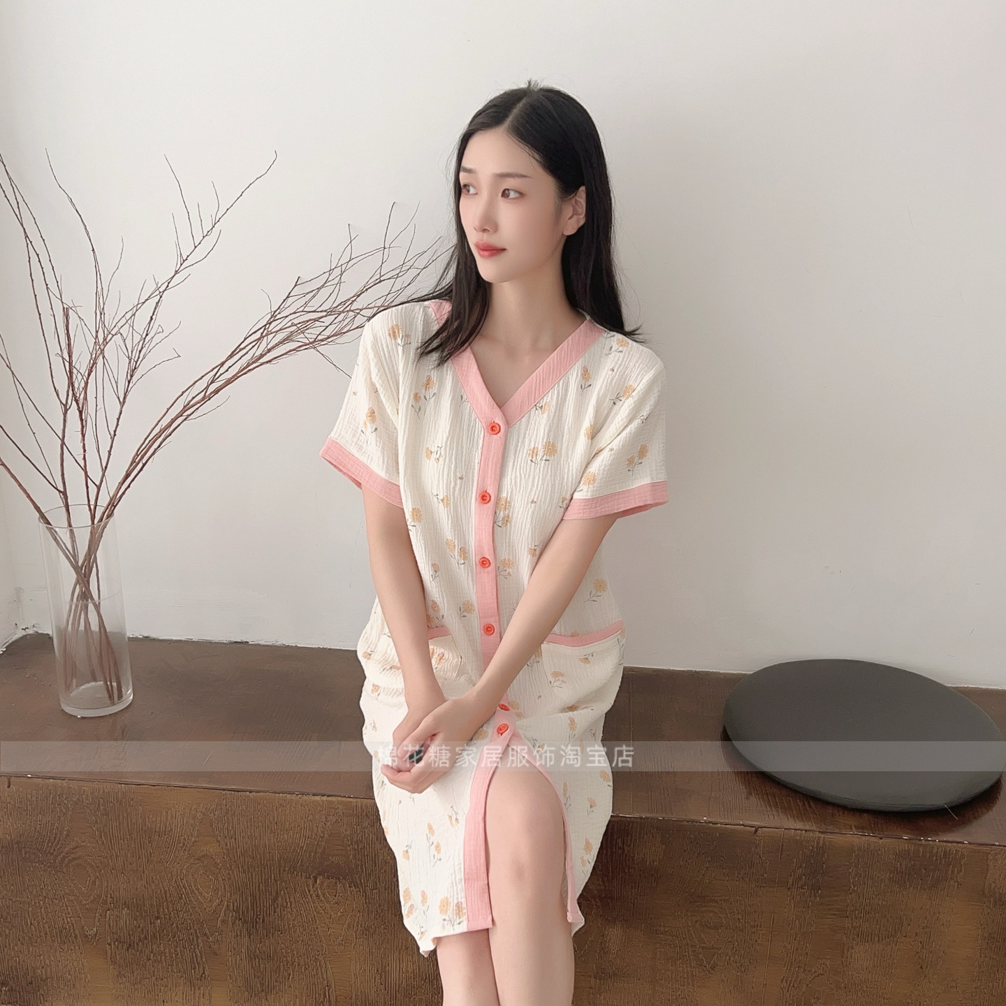 纯棉纱布邹布睡衣睡裙开衫纽扣家居服学生仙女裙浴巾浴袍大码夏薄