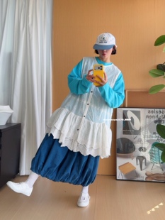 猫姐推荐|宽松叠穿钩花镂空刺绣荷叶花边圆领棉麻背心连衣裙罩衫