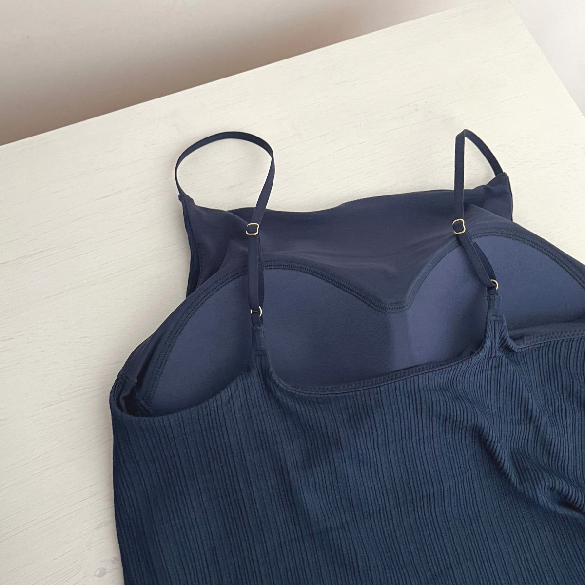 细肩带 U家螺纹一体固定杯Bra 深蓝色免穿文胸吊带小背心女