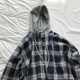 Plaid 连帽拼接休闲上衣女 秋新款 宽松帅气 格子衬衫