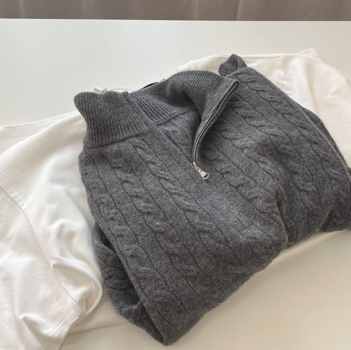 自留 100%羊毛半拉链立领麻花毛衣 复古老钱风宽松慵懒针织上衣女