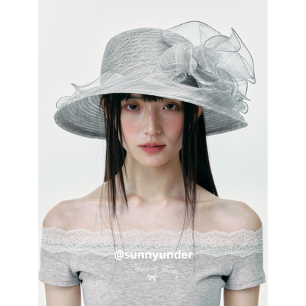 法式复古赫本风大花朵蕾丝帽子女夏旅游度假凹造型渔夫帽优雅礼帽