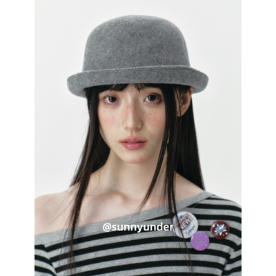 圆顶小沿羊毛呢渔夫帽子女春秋韩版日系百搭显脸小盆帽潮ins礼帽