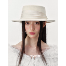 白色法式复古羊毛呢平顶礼帽女春秋冬时尚优雅英伦复古穿搭帽子潮