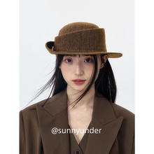 复古咖啡色翘沿马术帽女春秋冬韩版日系百搭显脸小度假礼帽潮ins