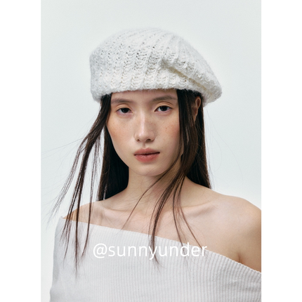韩系氛围感白色针织贝雷帽子女秋冬日系时尚复古显脸小画家帽ins
