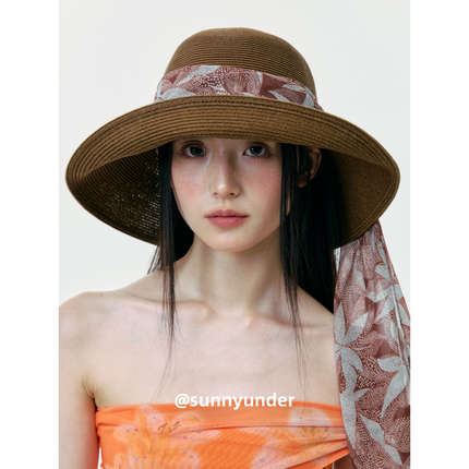 可折叠大檐草编草帽女夏出游透气防晒遮阳帽子海边沙滩度假渔夫帽