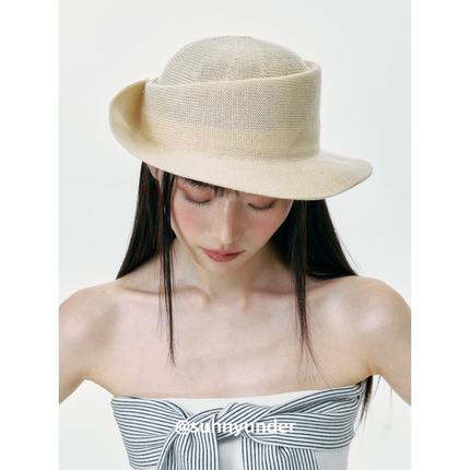 时尚法式复古翘沿礼帽女夏季出游透气优雅马术帽子防晒遮阳帽ins