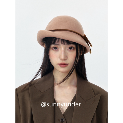 时髦翘沿羊毛贝雷帽子女春秋冬季韩版日系法式复古优雅马术帽ins