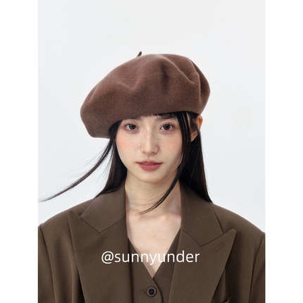 经典百搭宽松羊毛呢贝雷帽子女春秋冬季韩版日系显脸小画家帽ins